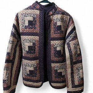 Psychic Outlaw like, Quilted Patchwork Print Jacket - Navy & Cream